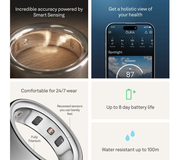 Oura Ring 4 Smart Ring Size 13 Sleep Heart Rate and Fitness Tracker - Silver - Image 5