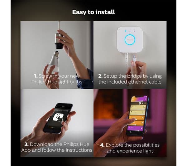 PHILIPS HUE White & Colour Ambiance Smart Lighting Starter Kit with Bridge - B22 - Image 3