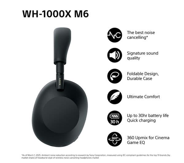 Sony WH-1000XM6 Headphones Black - Image 2