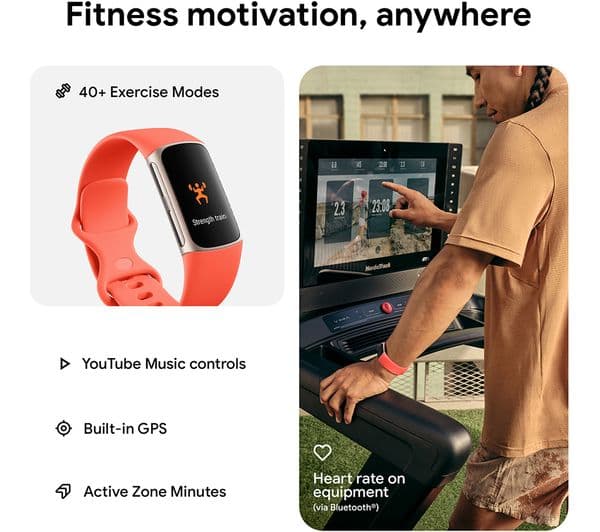 Fitbit Charge 6 AMOLED Activity Tracker Wristband – Coral & Gold - Image 3