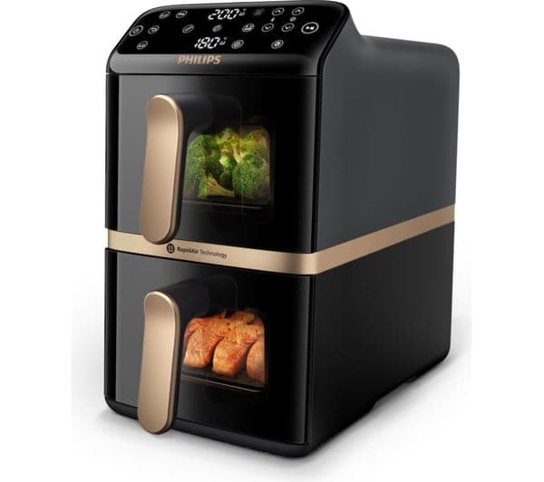 Philips 4000 Series NA462/79 Stacked Dual Basket Air Fryer Black & Copper