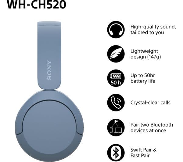 Sony WH-CH520 Headphones Blue - Image 5
