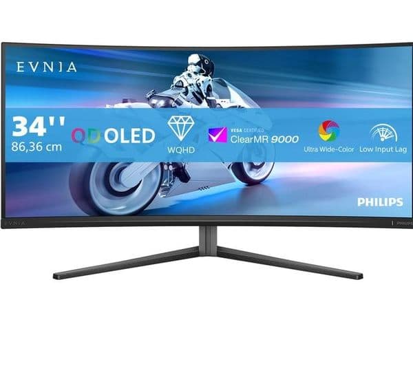 PHILIPS Evnia 34M2C6500/00 Wide Quad HD 34" Curved QD-OLED Gaming Monitor - Dark Slate