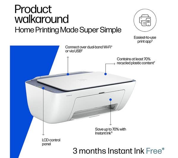 HP DeskJet 2922 All-in-One Wireless Inkjet Printer & 3 Months Free Instant Ink - Image 5