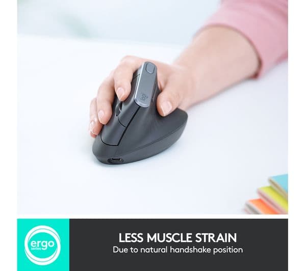 Logitech MX Vertical Ergonomic Wireless Mouse Bluetooth USB Receiver - Grey  - Image 2