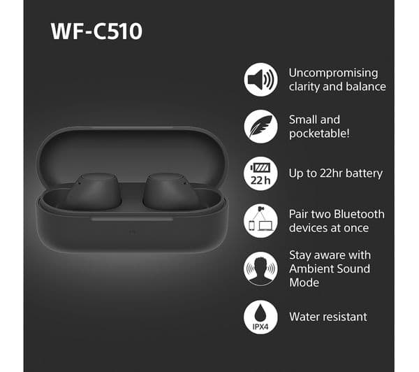Sony WF-C510 True Wireless Earbuds Bluetooth In-Ear Headphones with Long Battery Life - Black - Image 3