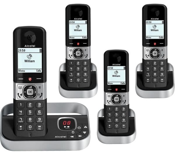 ALCATEL F890 Cordless Phone - Quad Handsets, Black & Silver