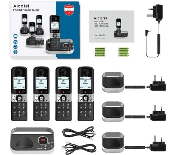ALCATEL F890 Cordless Phone - Quad Handsets, Black & Silver - Image 4