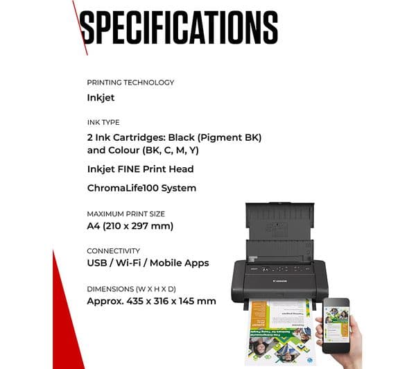 CANON MAXIFY BX110 Wireless Inkjet Portable Printer with Battery - Image 7