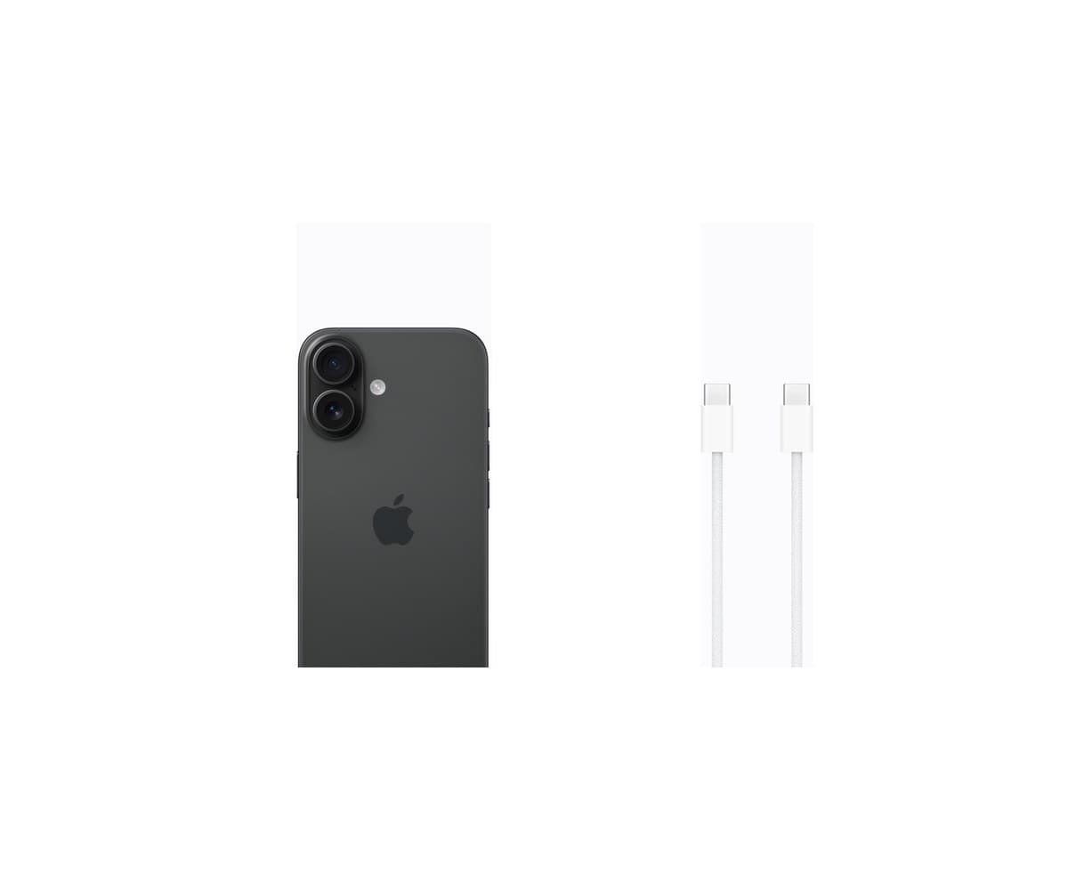 iPhone 16 beside its USB-C charge cable
