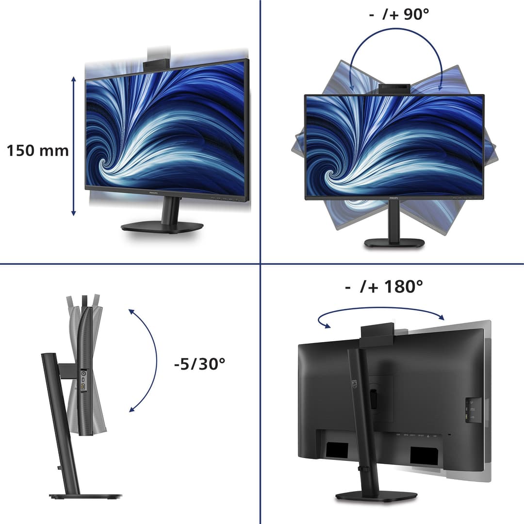 Philips 3000 series 27B2U3601H/00 computer monitor 68.6 cm (27") 2560 x 1440 pixels Quad HD IPS LCD 120 Hz USB-C 90W Docking Webcam Black - Image 3
