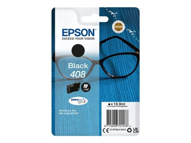 Epson 408 Spectacles DURABrite Ultra Original Black Ink Cartridge - Standard Capacity, 18.9 ml, 1,100 Pages