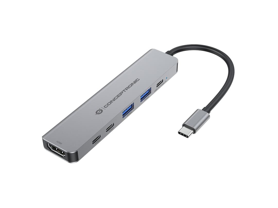 Conceptronic DONN33G 6-in-1 USB 3.2 Gen 1 Docking Station, HDMI 4K 30Hz, 2x USB-A 5Gbps, 2x USB-C 5Gbps, 100W USB PD - Image 1