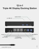 Plugable Technologies 12-in-1 USB C Triple Monitor Docking Station, Triple 4K Displays with 3x HDMI or 3x DisplayPort, Compatible with Mac, Windows, Thunderbolt, USB4, USB-C (60W PD, 6x USB Ports, Ethernet) thumbnail 2