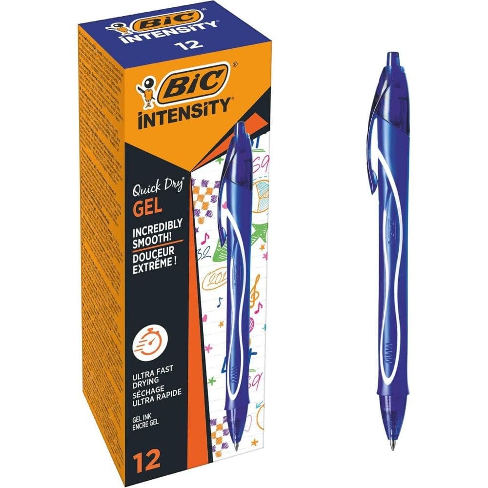 BIC Pack of 12 Gel-ocity Quick Dry Gel Retractable Rollerball Pen Blue 0.7mm Medium Tip - Image 1