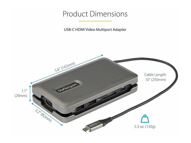 StarTech.com DKT31CSDHPD3 USB-C Docking Station 4K 60Hz HDMI, 100W Power Delivery Pass-Through, 2-Port 10Gbps USB Hub, Gigabit Ethernet, SD/MicroSD, 25cm Attached Cable - Space Grey - Image 8