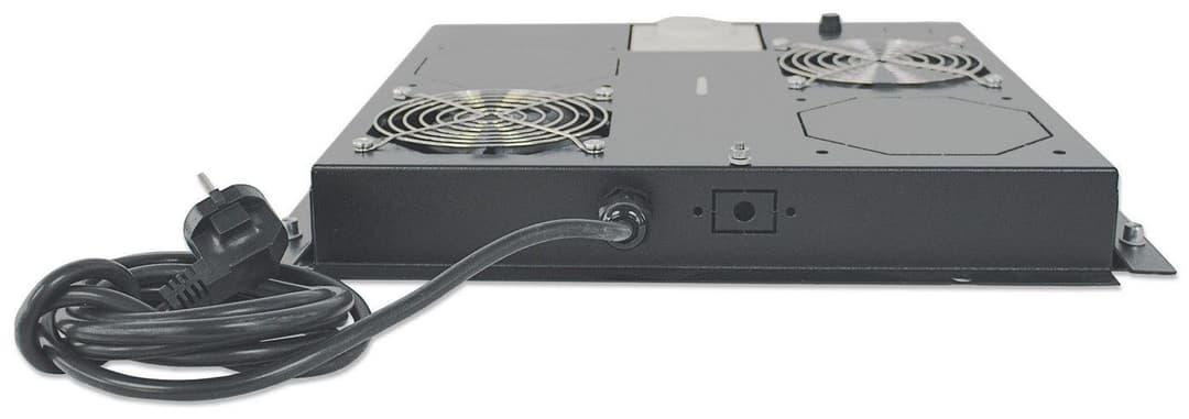 Intellinet 2-Fan Ventilation Unit For 19" Racks, Roof Mount, With Thermostat, Black (With Euro 2-Pin Plug) - Image 1