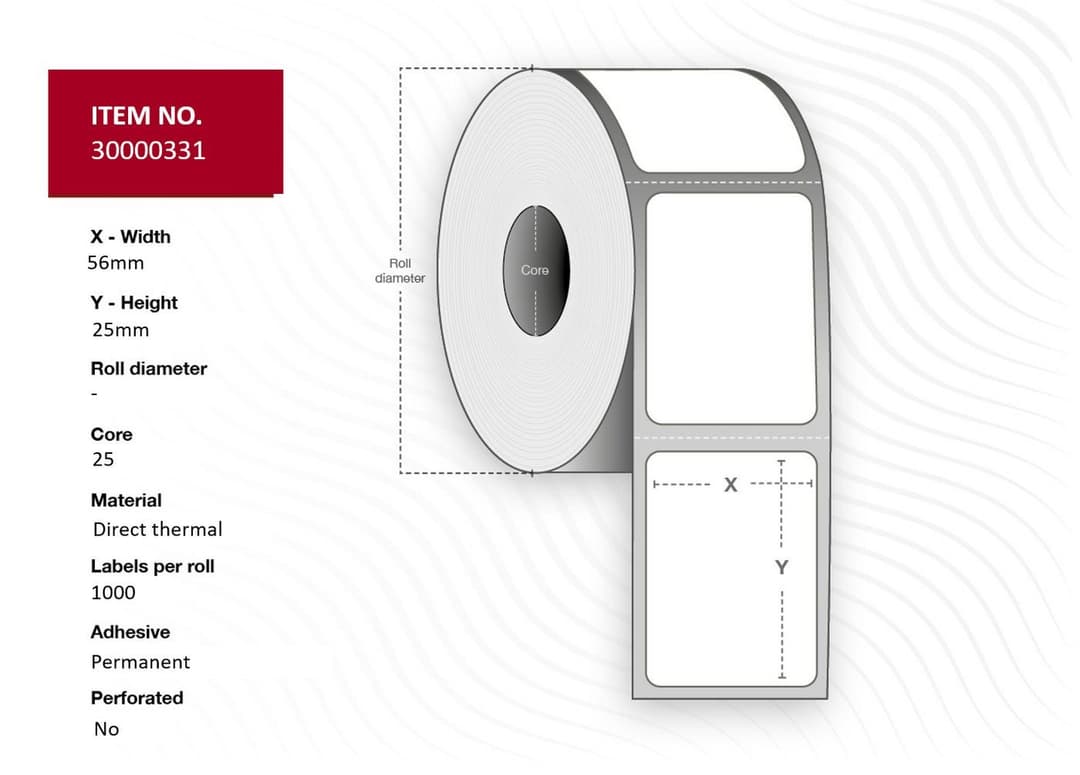 Capture Label 56x25 - Core 25. White. Top-coated. Direct Thermal. Permanent. 1000 labels per roll. 24 rolls per box - Image 1