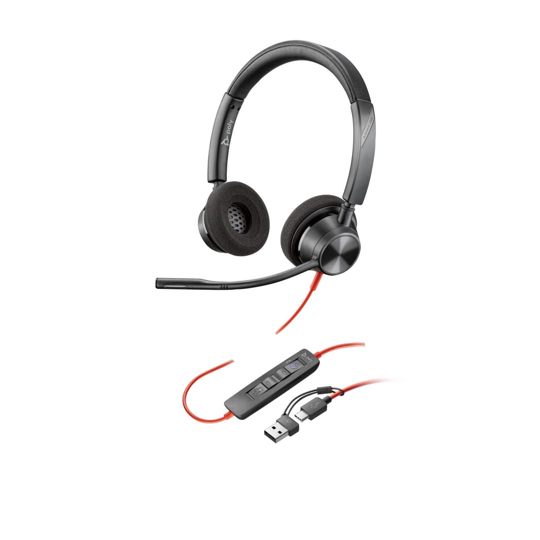 Poly Blackwire 3320 Stereo Microsoft Teams Certified USB-C Headset + USB-C/A Adapter - Image 1