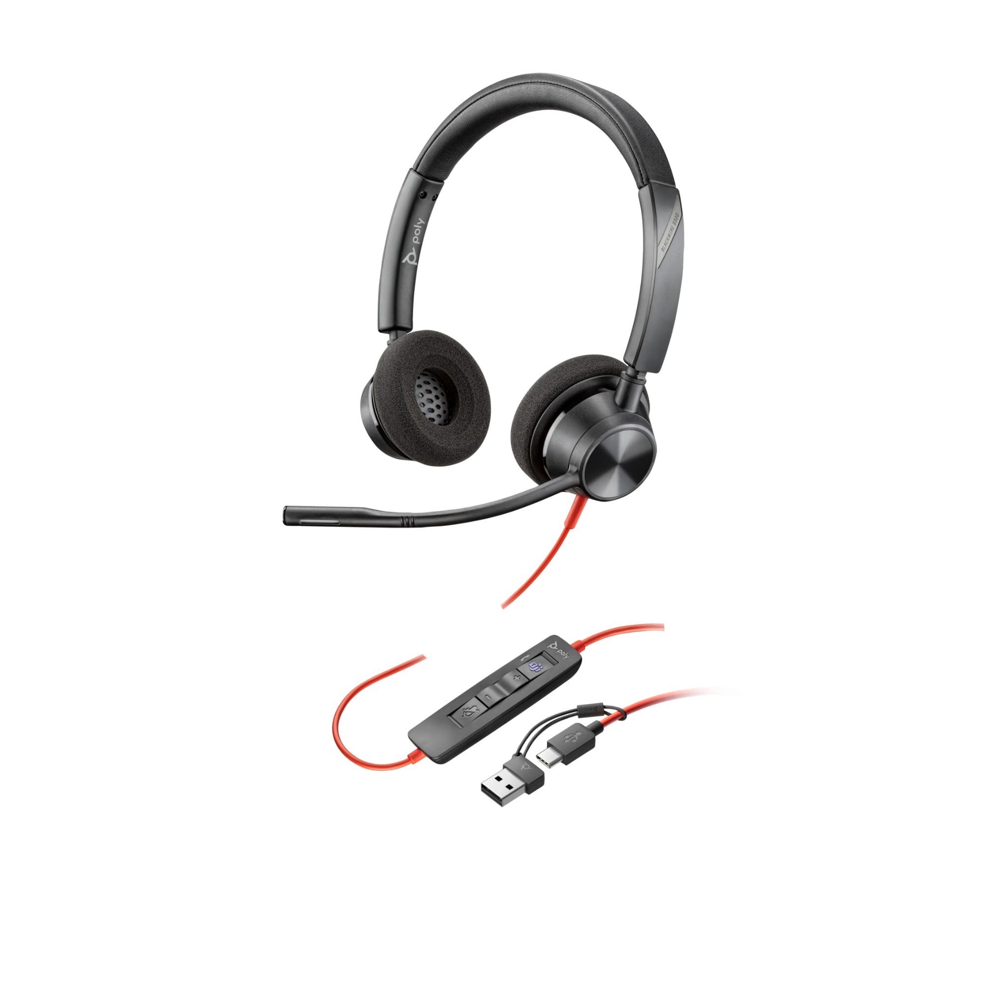 Poly Blackwire 3320 Stereo Microsoft Teams Certified USB-C Headset + USB-C/A Adapter