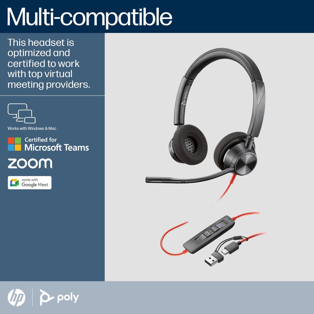 Poly Blackwire 3320 Stereo Microsoft Teams Certified USB-C Headset + USB-C/A Adapter - Image 4