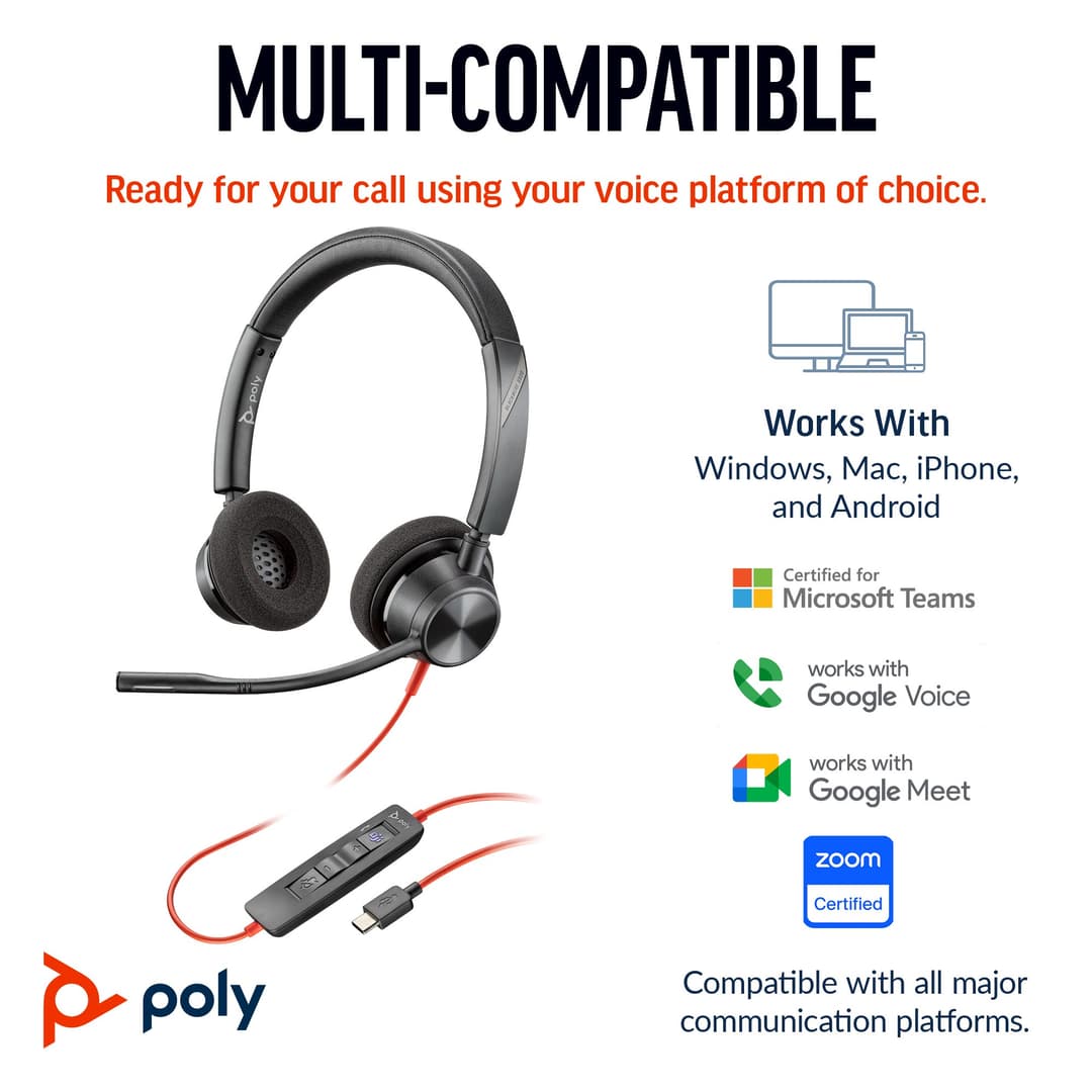 Poly Blackwire 3320 Stereo Microsoft Teams Certified USB-C Headset + USB-C/A Adapter - Image 5