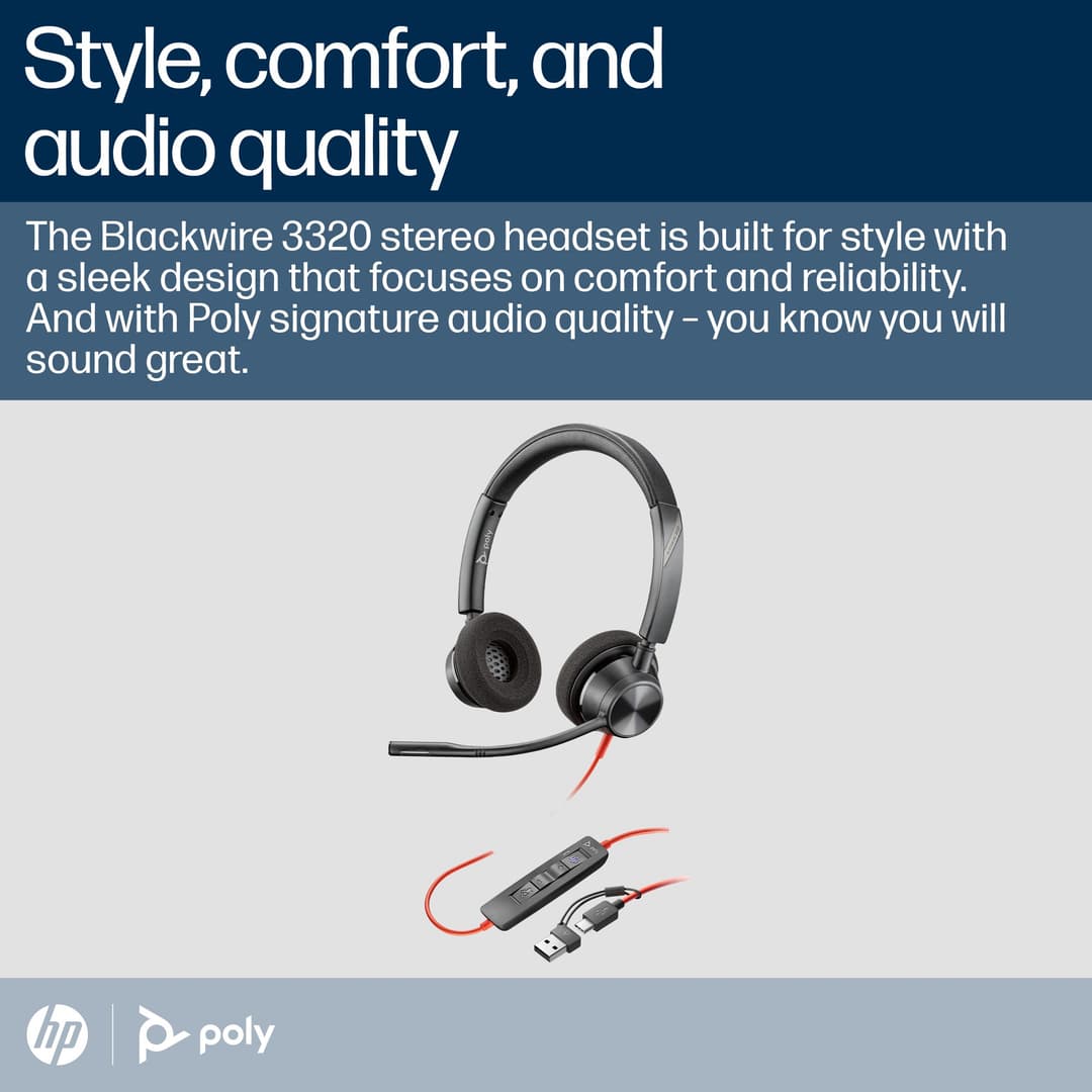 Poly Blackwire 3320 Stereo Microsoft Teams Certified USB-C Headset + USB-C/A Adapter - Image 8
