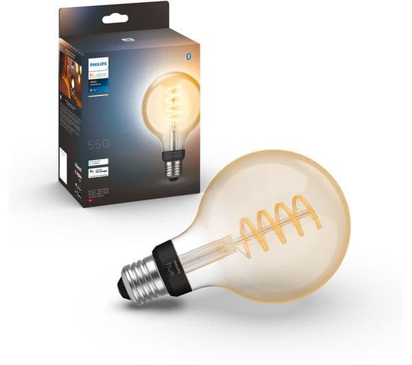 PHILIPS HUE White Ambiance Filament Smart LED Globe Bulb with Bluetooth - G93, E27, 550 Lumen, 2200-4500K