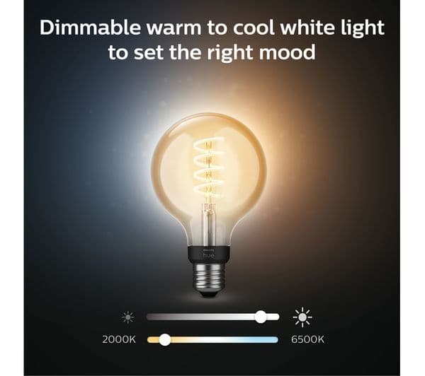 PHILIPS HUE White Ambiance Filament Smart LED Globe Bulb with Bluetooth - G93, E27, 550 Lumen, 2200-4500K - Image 2