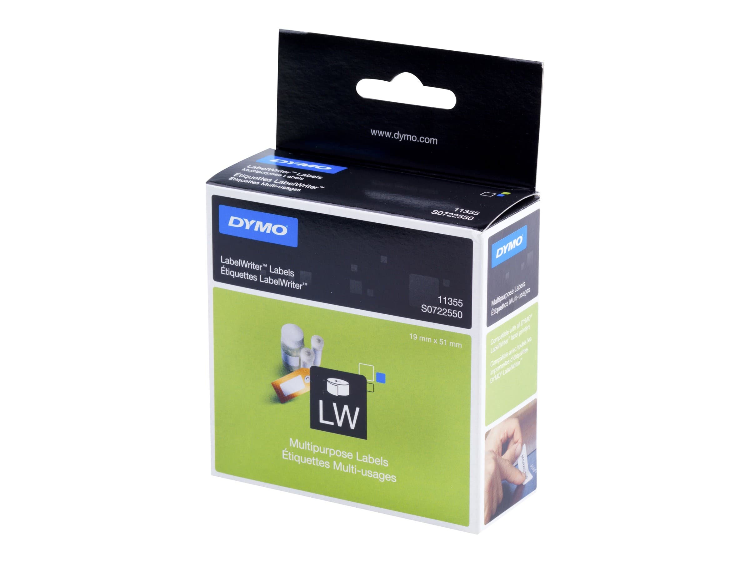 DYMO LabelWriter Multi-Purpose Labels 11355 (S0722550) | 19 mm x 51 mm | White | Roll of 500 Labels | for LabelWriter Label Makers