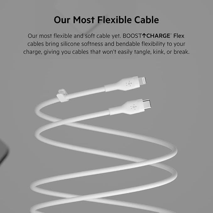 Belkin BoostCharge Flex USB-C to Lightning Cable 2M Fast Charging Cable for iPhone & iPad – White - Image 2