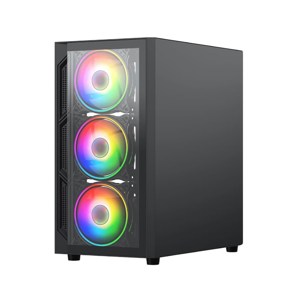 Vida Lucid Micro-ATX Tower Tempered Glass Gaming PC Case with 4 x 120mm ARGB Fans - Black - Image 2