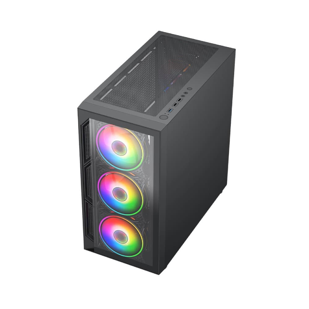 Vida Lucid Micro-ATX Tower Tempered Glass Gaming PC Case with 4 x 120mm ARGB Fans - Black - Image 3