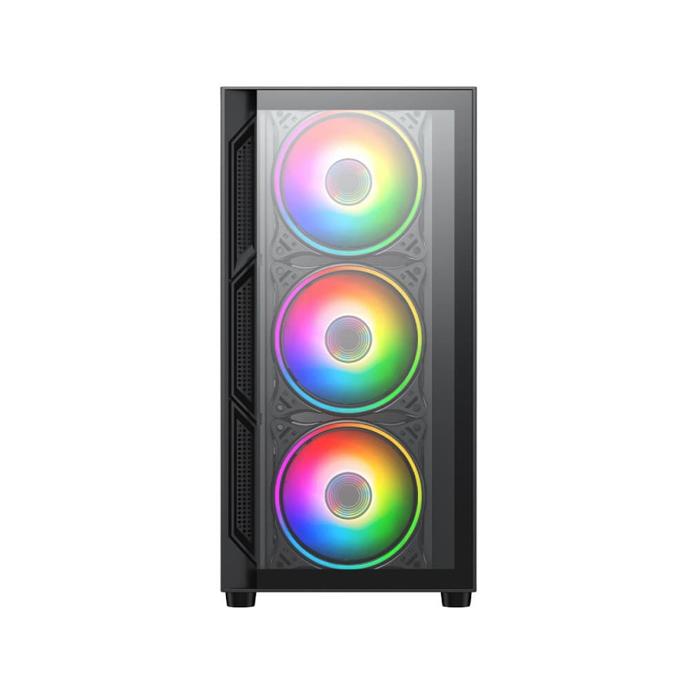 Vida Lucid Micro-ATX Tower Tempered Glass Gaming PC Case with 4 x 120mm ARGB Fans - Black - Image 4