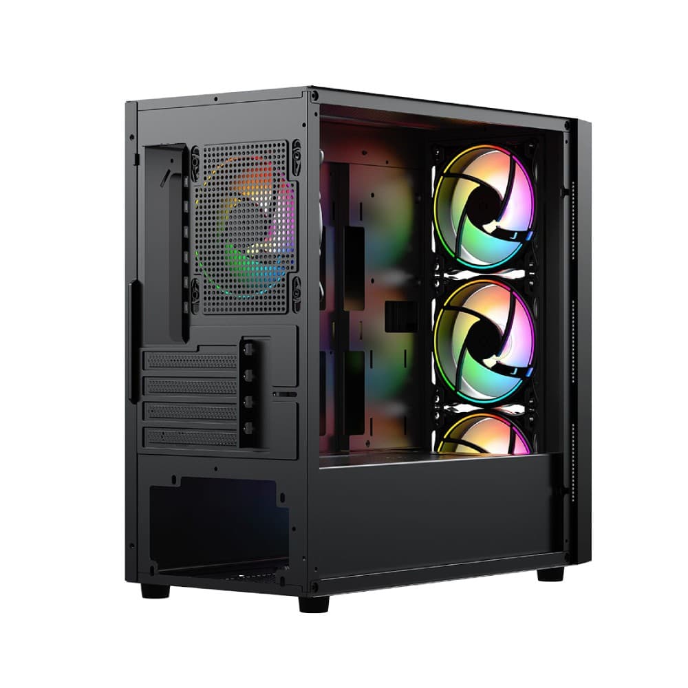 Vida Lucid Micro-ATX Tower Tempered Glass Gaming PC Case with 4 x 120mm ARGB Fans - Black - Image 6
