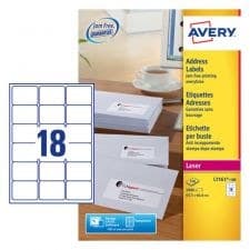 Avery L7161-100 Address Labels 100 sheets - 18 Labels per Sheet - Image 1
