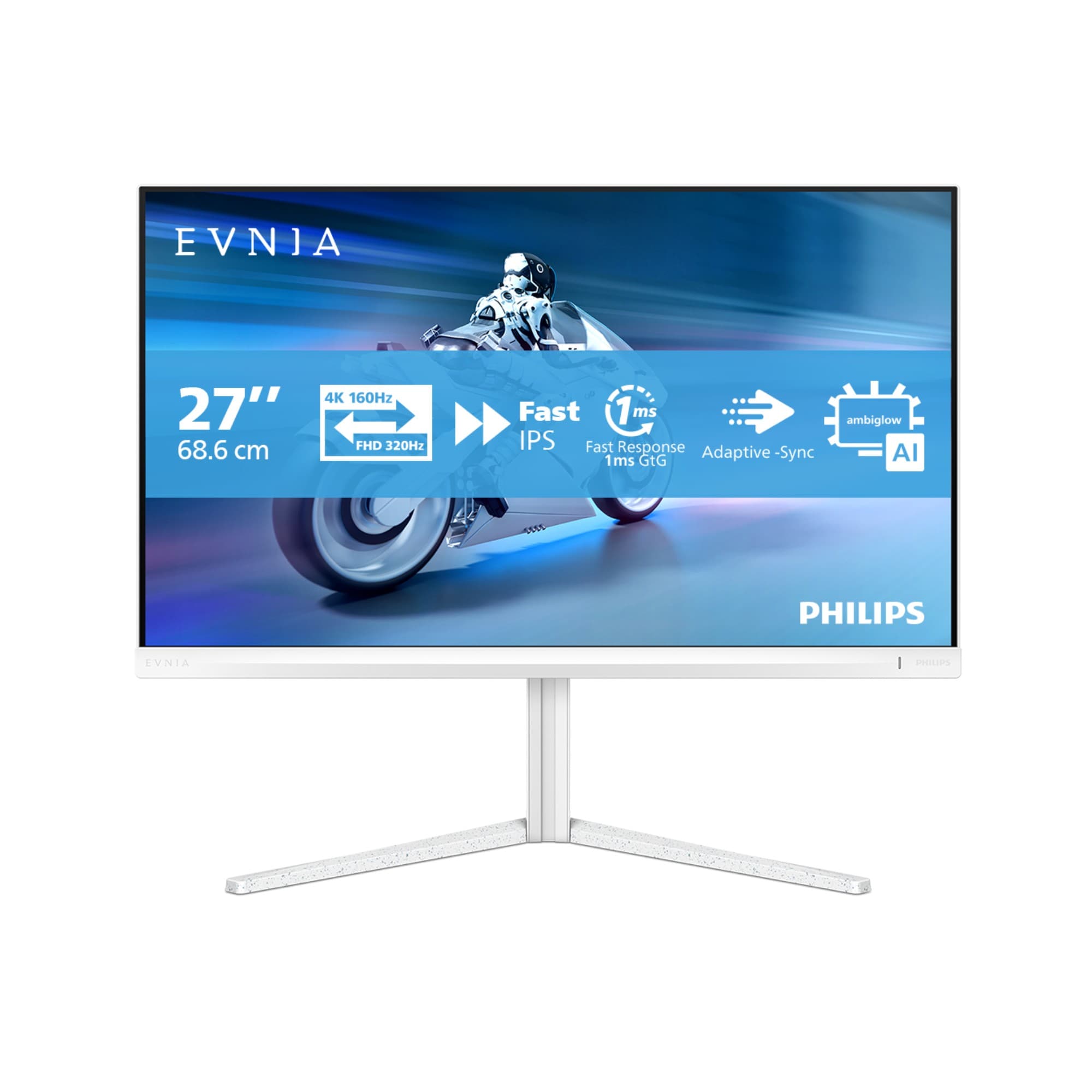 Philips Evnia 5000 27M2N5901A/00 27" 4K 160Hz / FHD 320Hz Dual Mode Fast IPS DisplayPort HDMI USB-C Gaming Monitor - White
