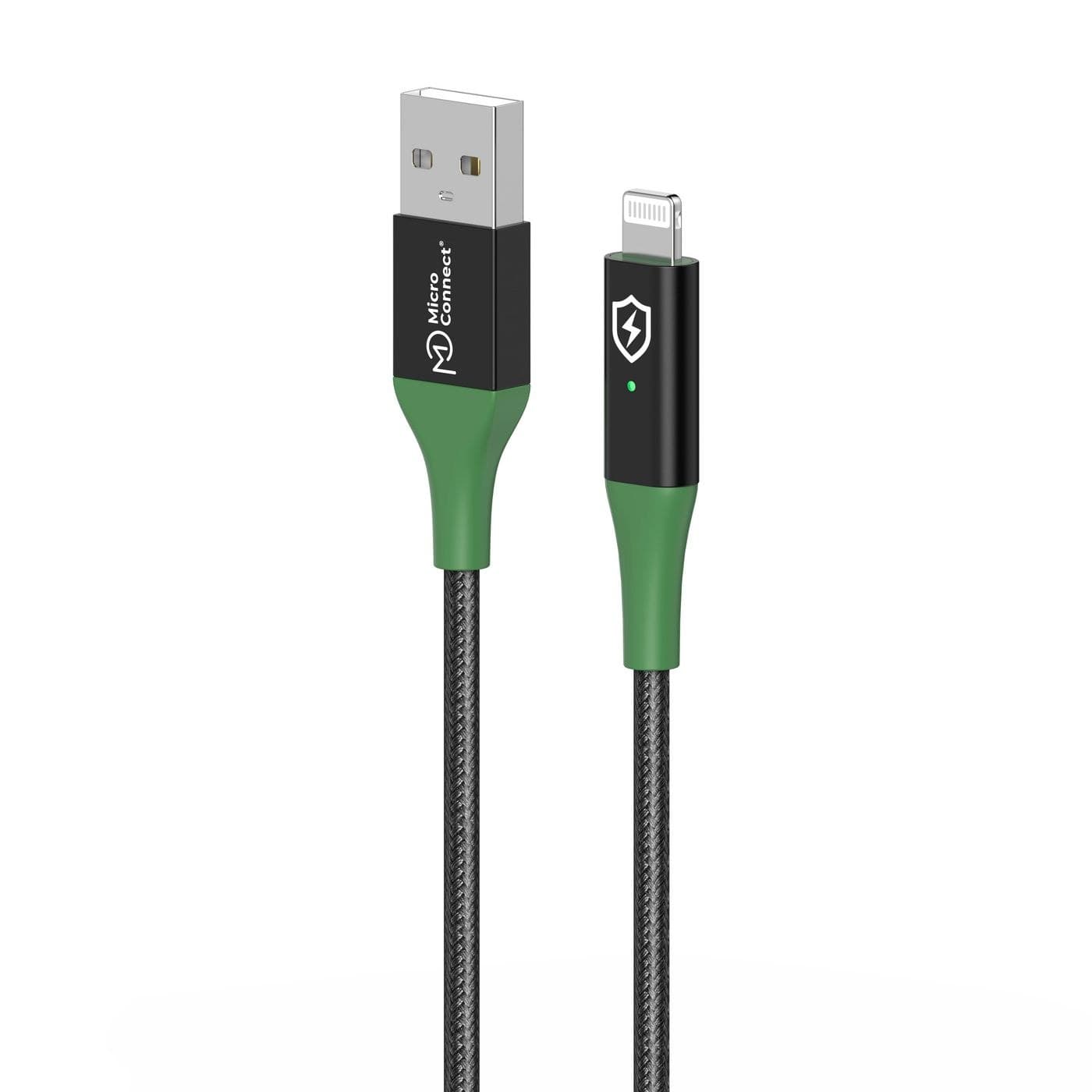 MicroConnect Smart Charge MFI USB-A to Lightning Cable 2m Black/Green