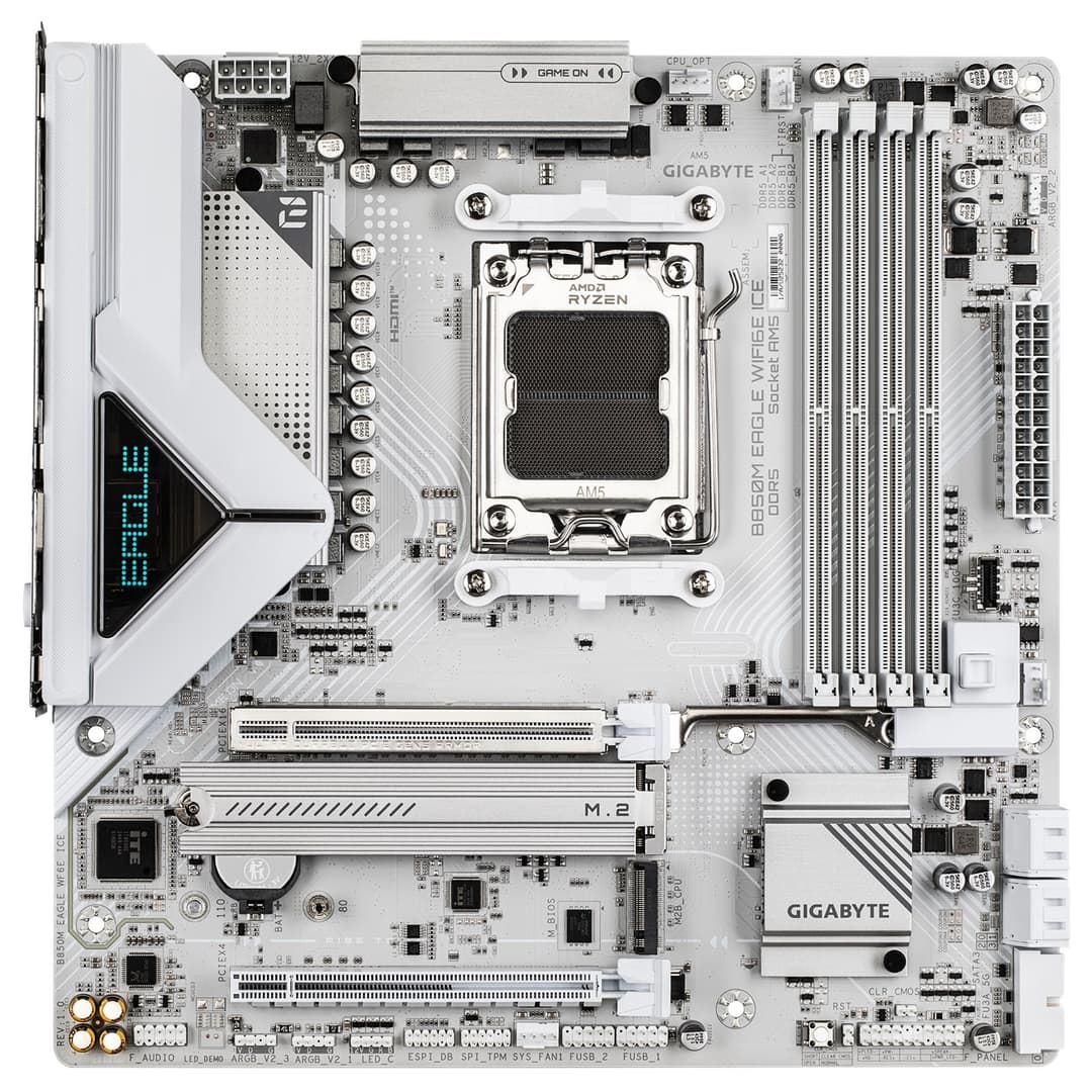 GIGABYTE B850M EAGLE WIFI6E ICE AMD B850 mATX Socket AM5 Motherboard - White, DDR5, PCIe 5.0, 2x M.2, 2.5GbE LAN, USB 3.2 Gen 2 - Image 2