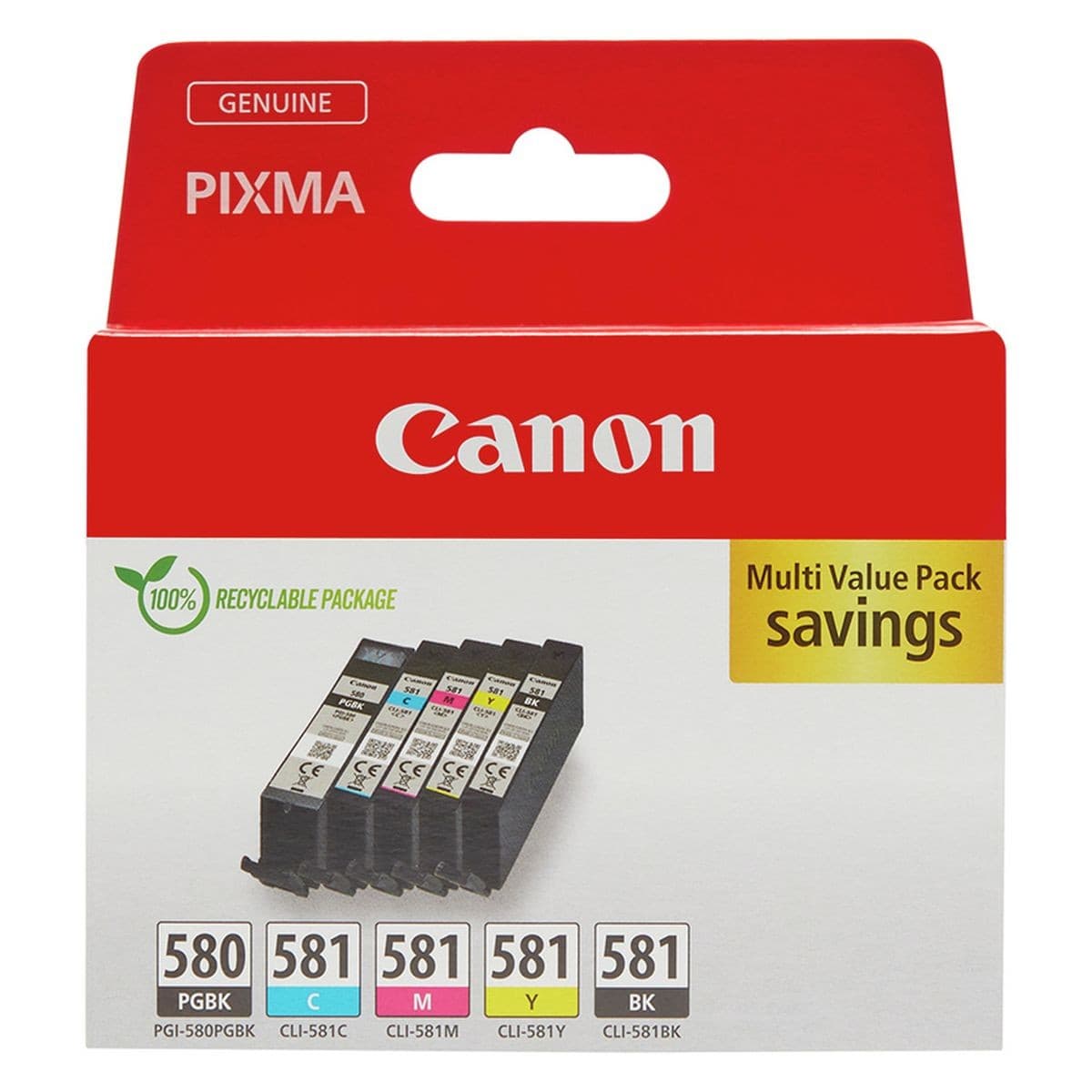 Canon PGI-580PGBK & CLI-581 Ink Cartridges - Black & Colour - 5 Cartridge Multipack