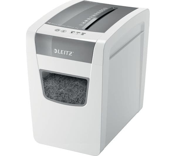 LEITZ IQ Slim Home Office P4 Cross Cut Paper Shredder - 10 Sheet, 23L Bin, White