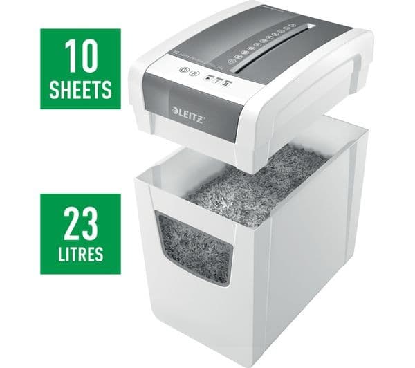 LEITZ IQ Slim Home Office P4 Cross Cut Paper Shredder - 10 Sheet, 23L Bin, White - Image 4