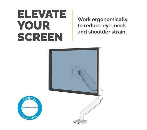 FELLOWES Platinum Series Single Arm Tilt & Swivel 40" Monitor Desk Mount - White - Image 2