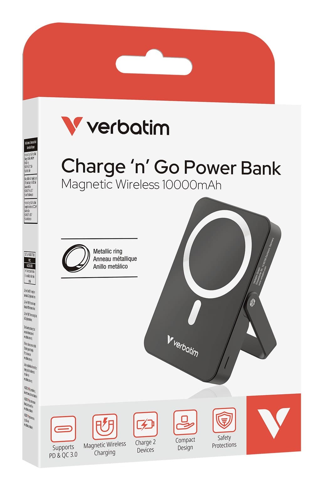 Verbatim Charge 'n' Go Magnetic Wireless Power Bank with stand - 10000 mAh Black - Image 3
