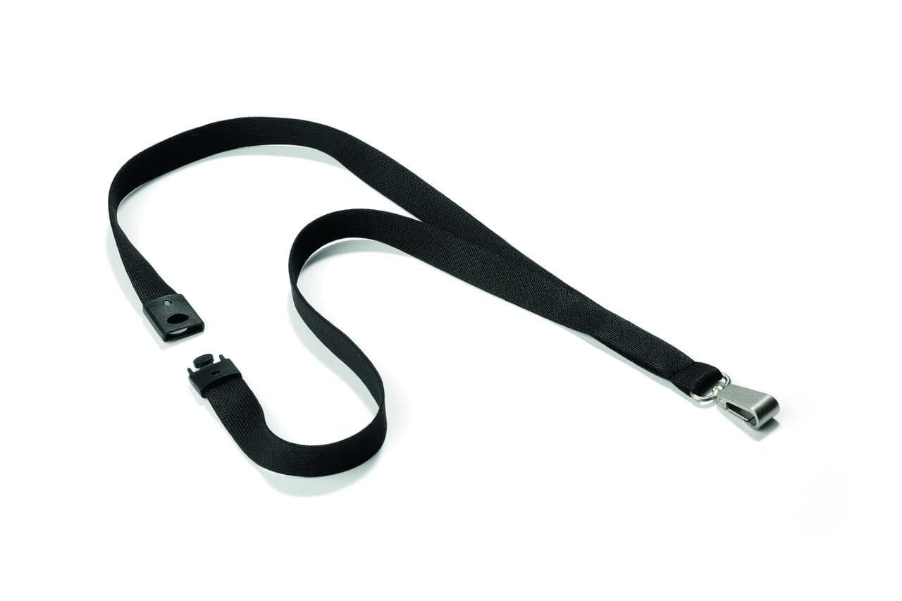Durable 812701 Soft Textile Lanyard with Metal Snap Hook & Safety Release 15mm x 440mm - Black (Pack of 10)