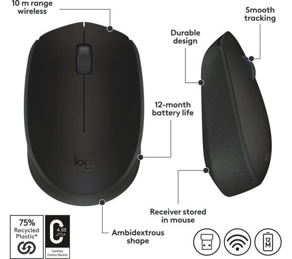 Logitech M171 Wireless Mouse - Grey - Image 7