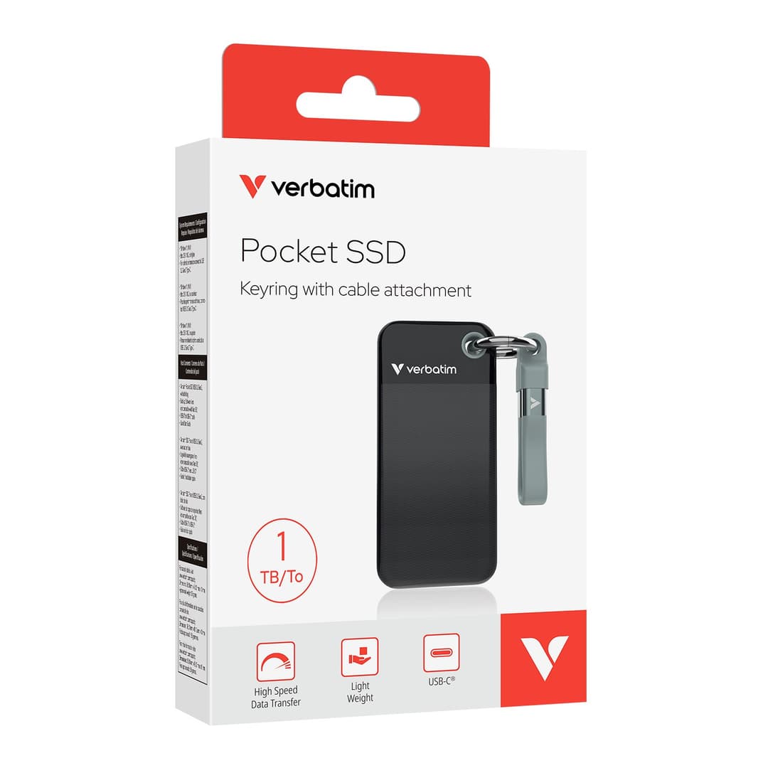 Verbatim Pocket SSD USB 3.2 Gen 2 1TB Black/Grey - Image 2