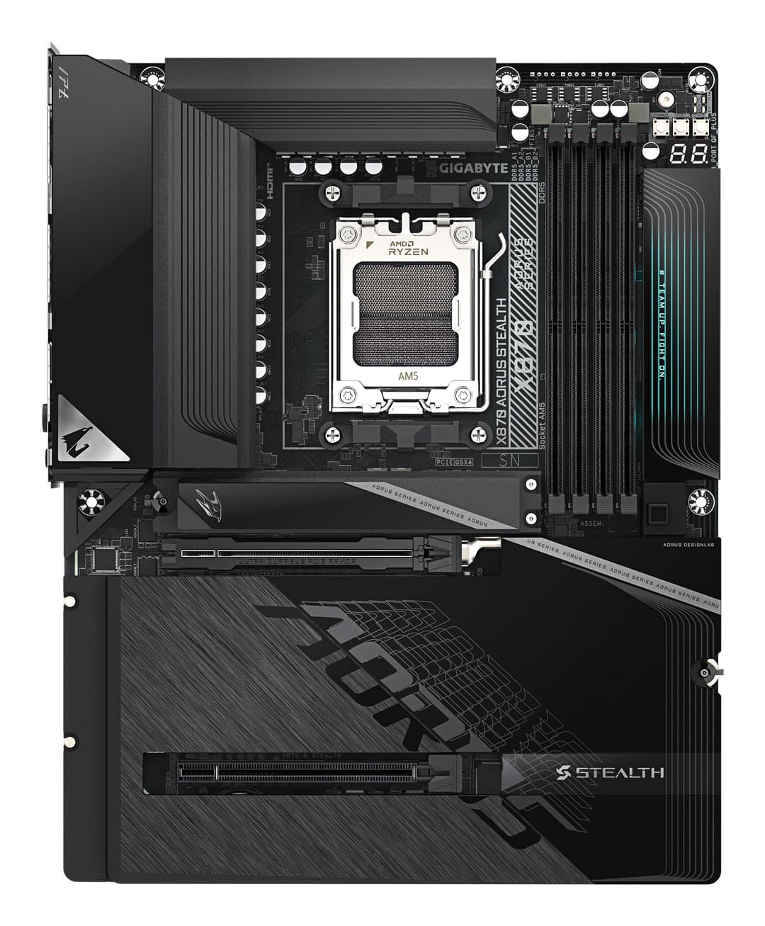 GIGABYTE X870 AORUS STEALTH Motherboard - Supports AMD Ryzen 9000 CPUs, 16+2+2 Phases Digital VRM, up to 8200Hz DDR5 (OC), 2xPCIe 5.0 + 2xPCIe 4.0, Wi-Fi 7, 5 GbE LAN, USB 4 - Image 2