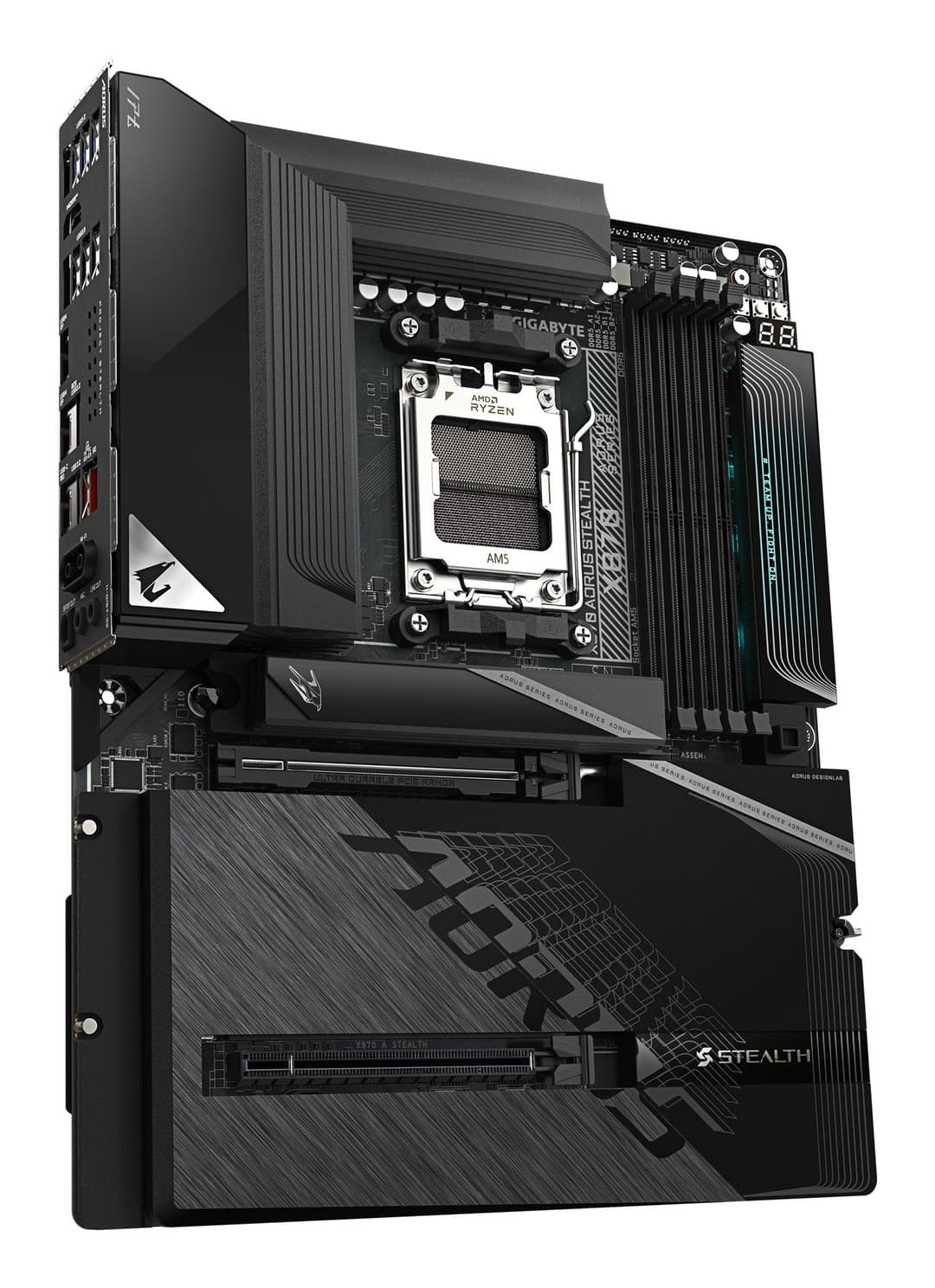 GIGABYTE X870 AORUS STEALTH Motherboard - Supports AMD Ryzen 9000 CPUs, 16+2+2 Phases Digital VRM, up to 8200Hz DDR5 (OC), 2xPCIe 5.0 + 2xPCIe 4.0, Wi-Fi 7, 5 GbE LAN, USB 4 - Image 3