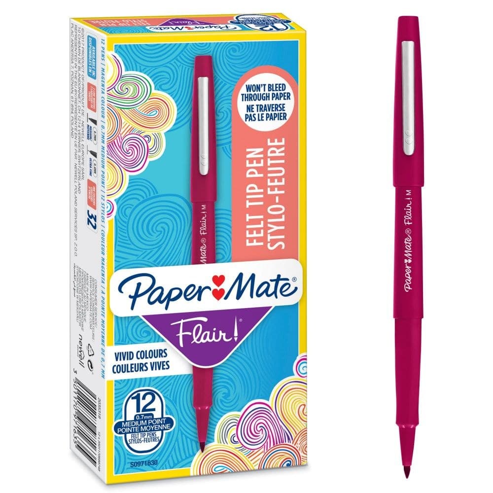 Paper Mate S0971630 Flair Pen 0.7 - 1mm Medium Tip Magenta Ink Box of 12 - Image 1